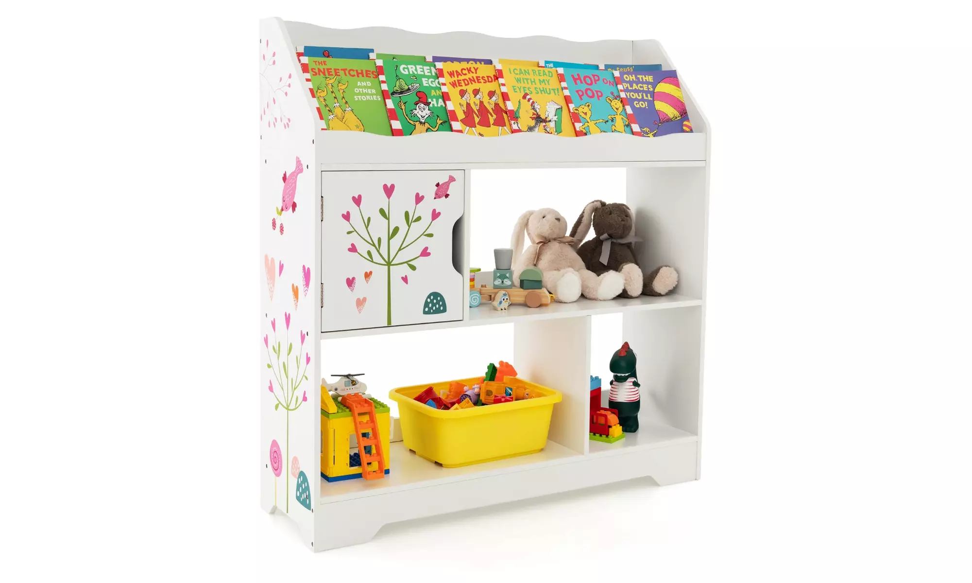 Costway Toy Storage Organizer Display Stand 3-In-1 Kids Toy Shelf w/ Book Shelf