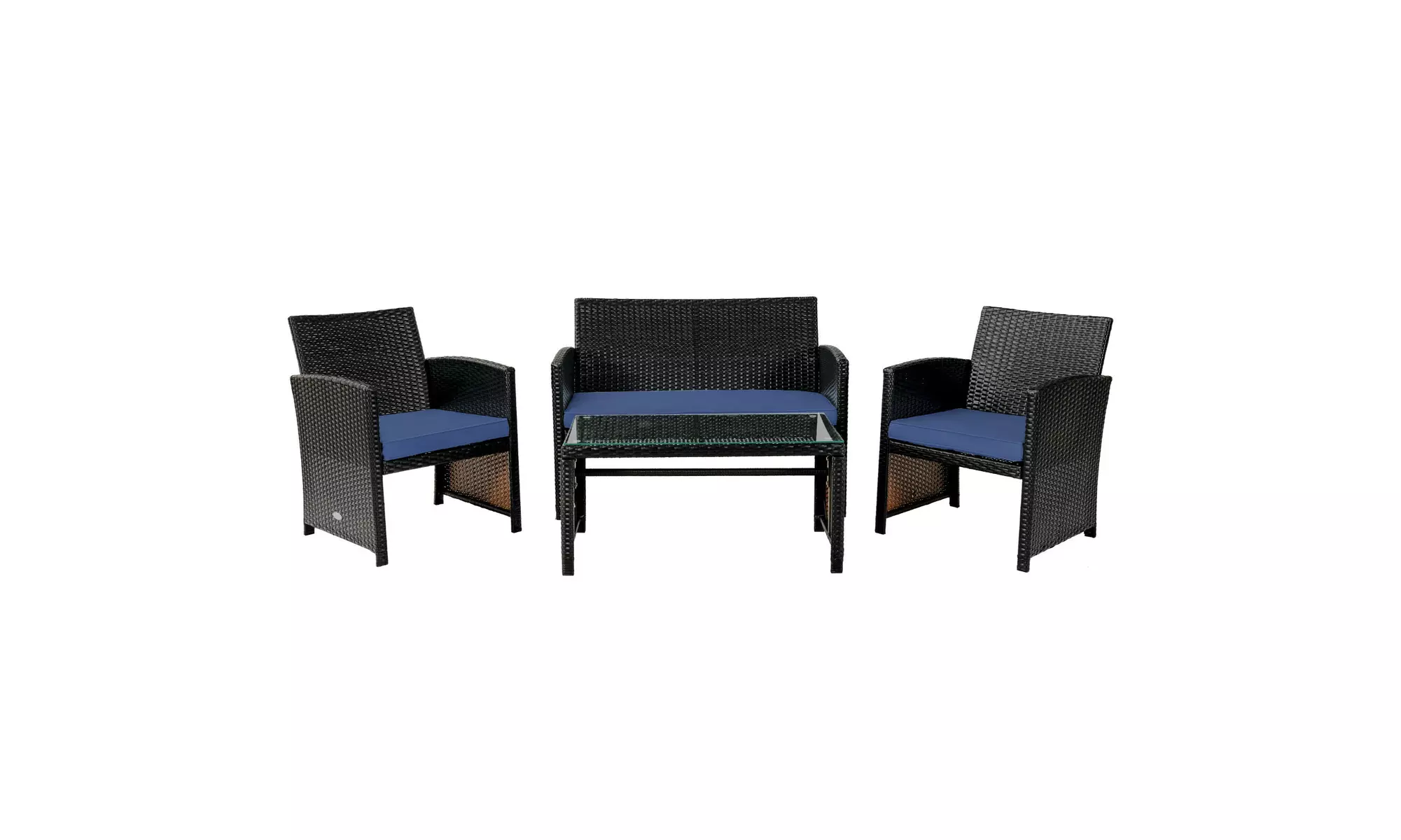 Costway 4PCS Patio Rattan Furniture Set Cushioned Chair Sofa Coffee Table Navy