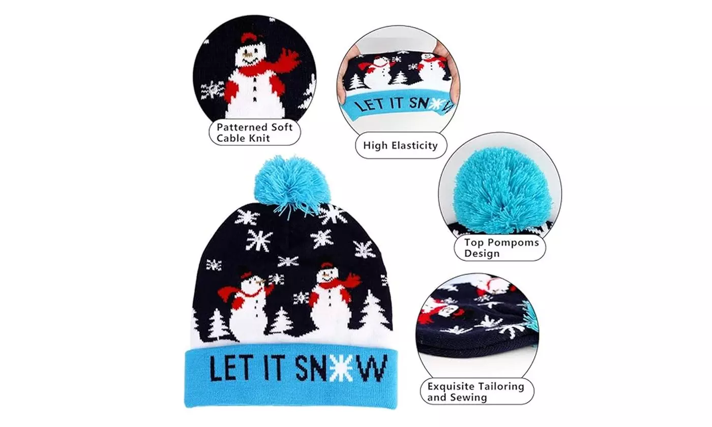 LED Christmas Sweater Hat Light up Xmas Beanie Knitted Cap