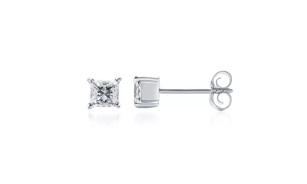 0.63 Cttw Princess Diamond Stud Earring in Sterling Silver-SILSTUDPR5/8W - Primary Image