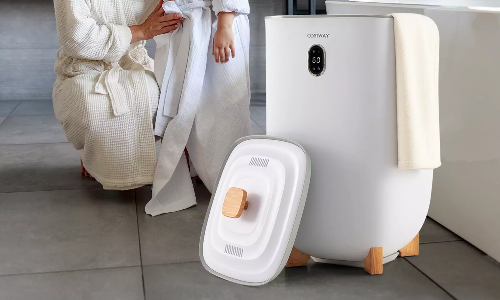 Costway 35L Large Towel Warmer Bucket Home Towel Warmer for Wet Tower White