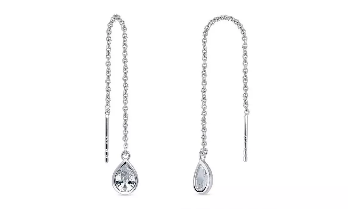 Teardrop Crystal Threader Pull Through Earring Made With Crystals From Swarovski - Primary Image