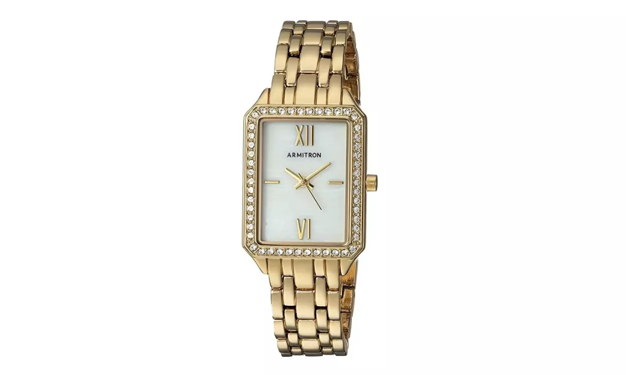 Armitron Womens 24mm Swarovski Crystal Accented Gold-Tone Bracelet Watch - Primary Image