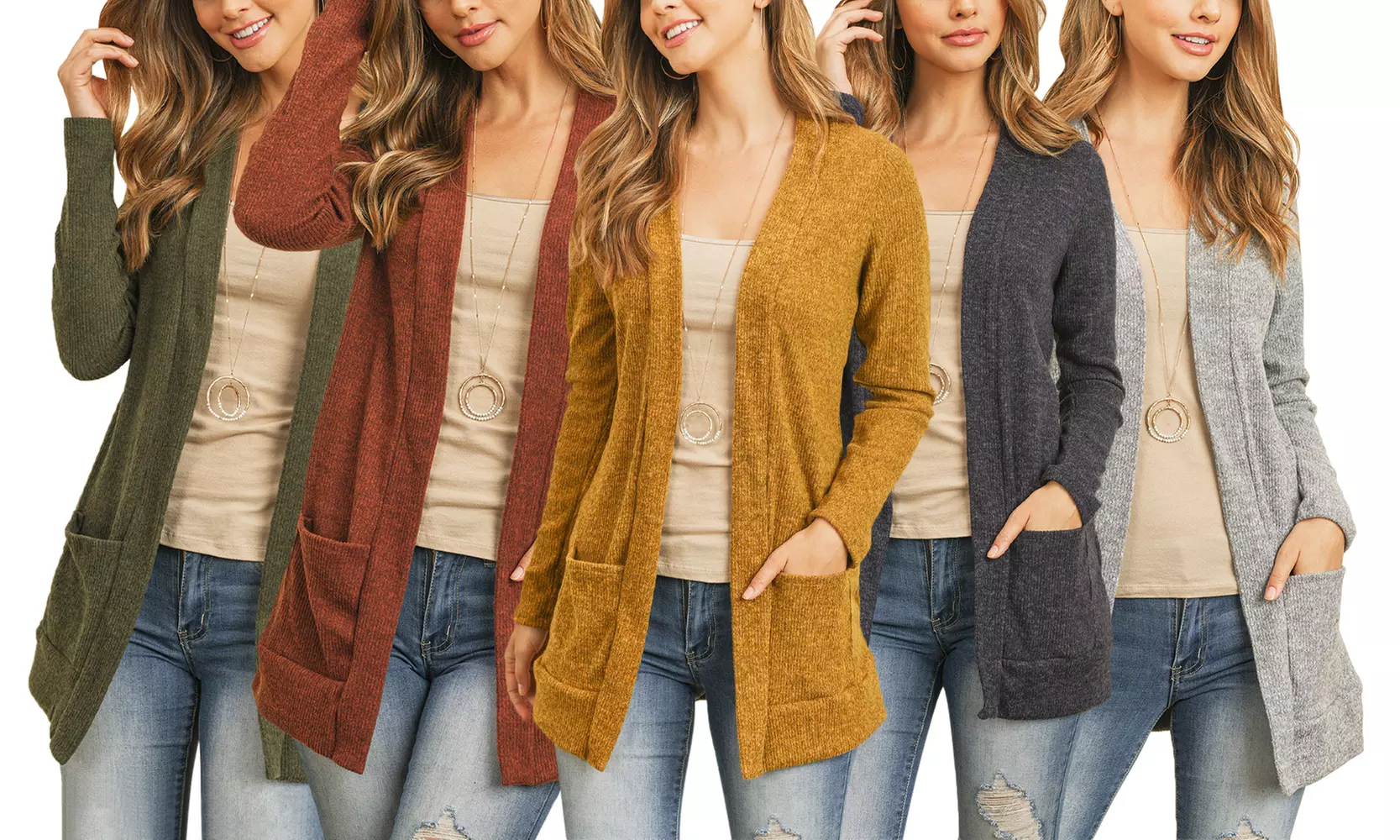 Riah Fashion Women's Brushed Rib Pocket Cardigan - Primary Image