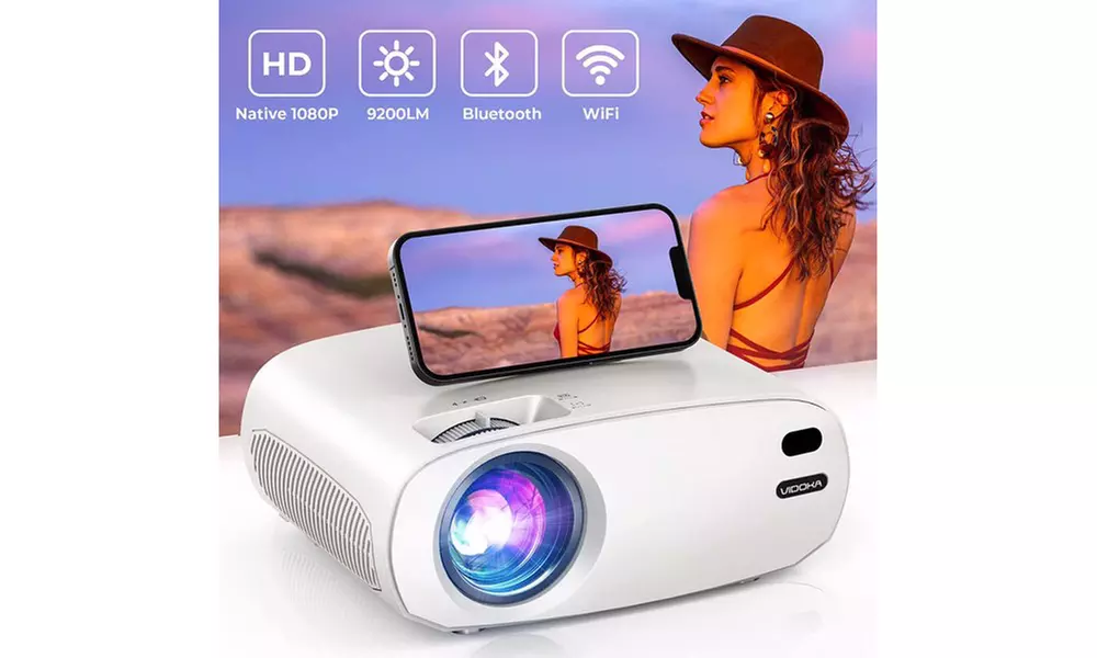 Native 1080P Mini Projector with WiFi and Bluetooth, Upgrade 9200L HD - Primary Image