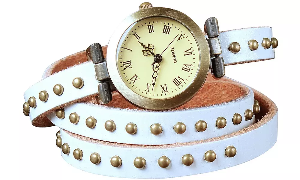 Retro Rivet Vegan Leather Wrap-Around Cuff Watch