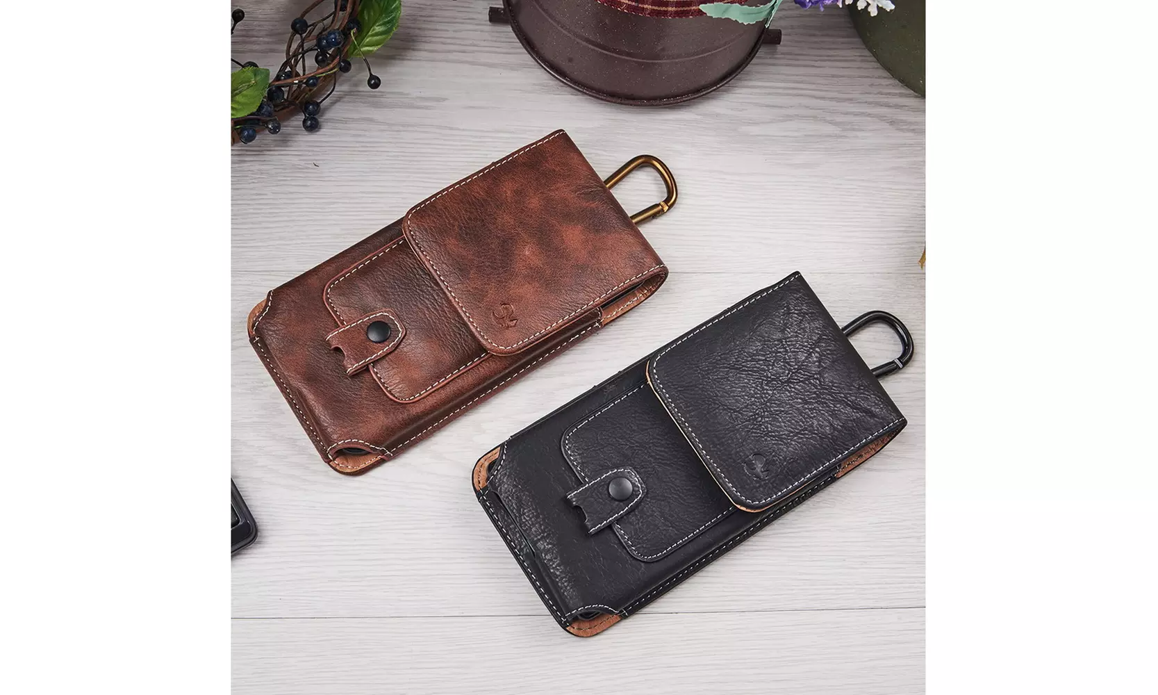 Vertical Universal Cell Phone Holster Leather Carrying Case with Belt Loop - Primary Image