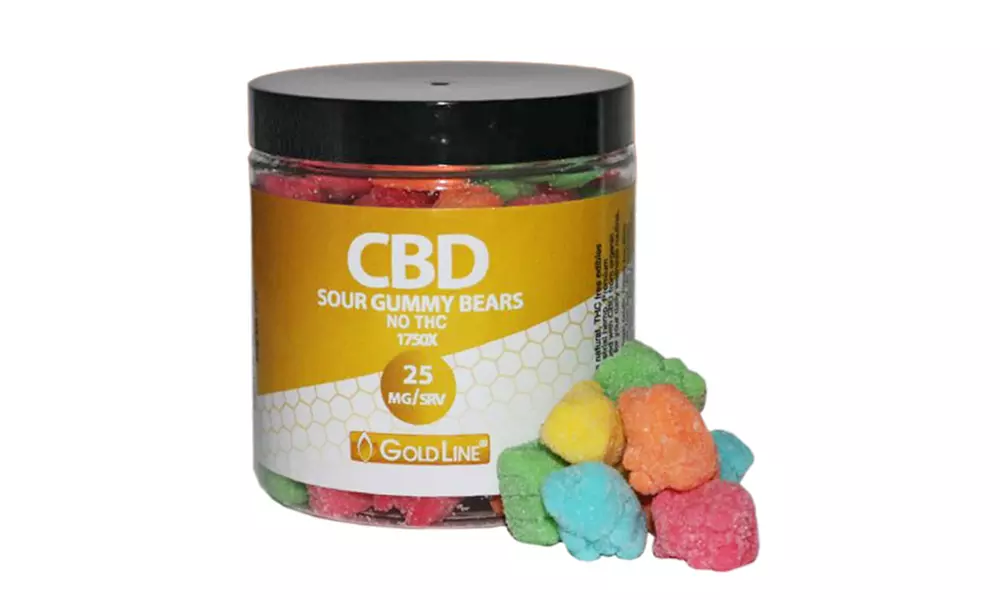 CBD Sour Gummy Bears Jar 1750mg CBD Gold Line (High Potency 25mg CBD per Gummy) - Primary Image