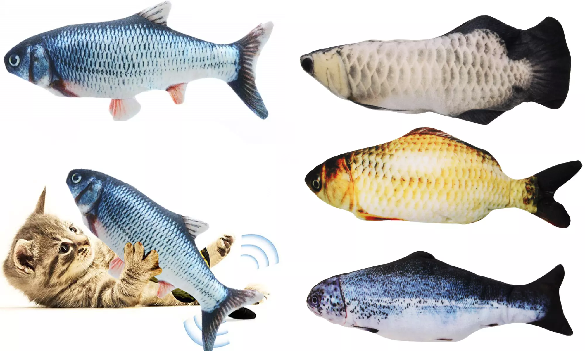 Electric Moving Fish Cat Toy Realistic Plush Simulation Wagging Fish Catnip Toys - Primary Image