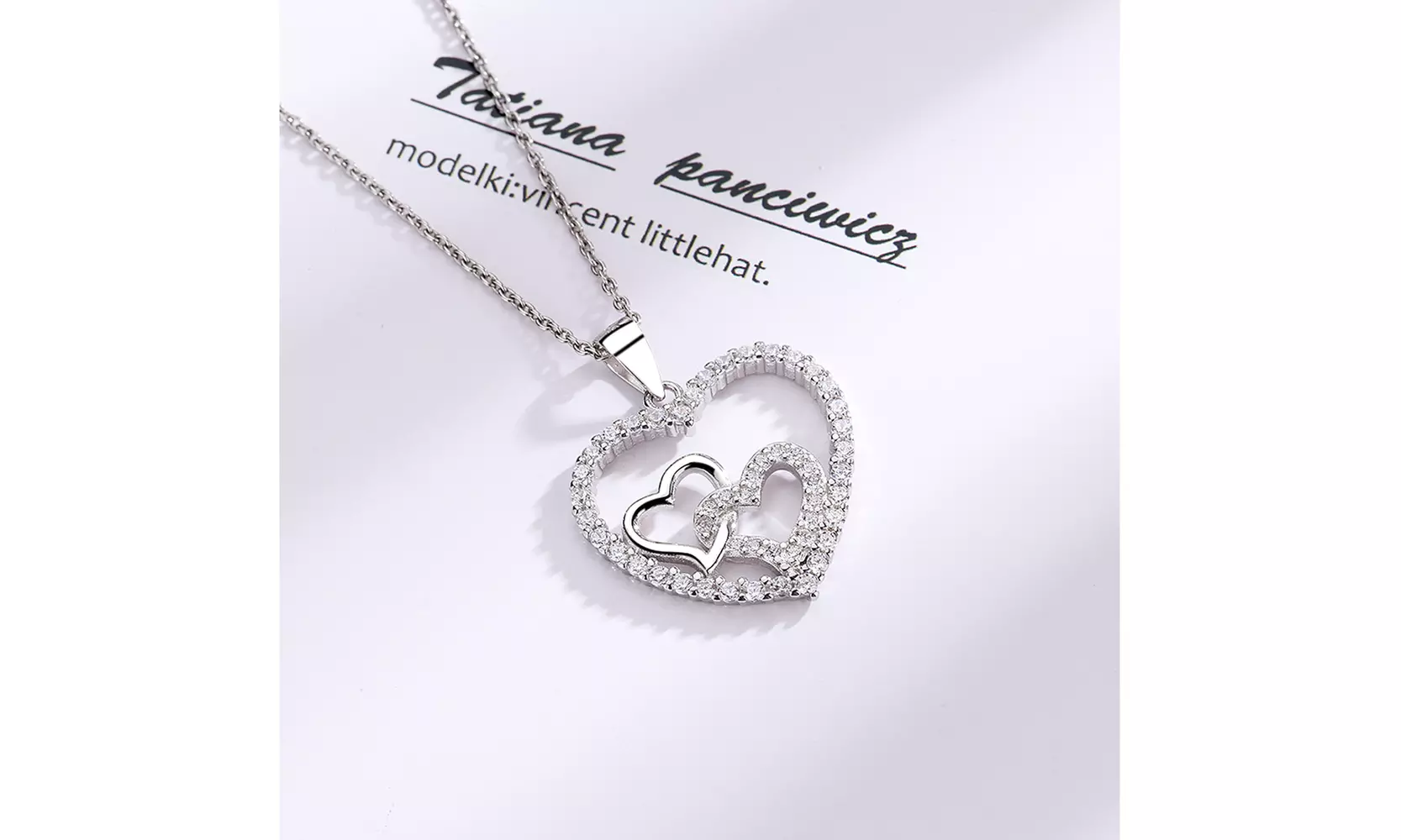 Sterling Silver Hearts inside Heart Pendant Necklace with Genuine Crystals - Primary Image