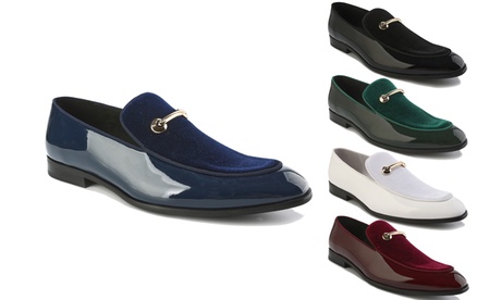 Gino Vitale Velvet and Patent Leather Slip-On Dress Loafer 10.5 White Medium