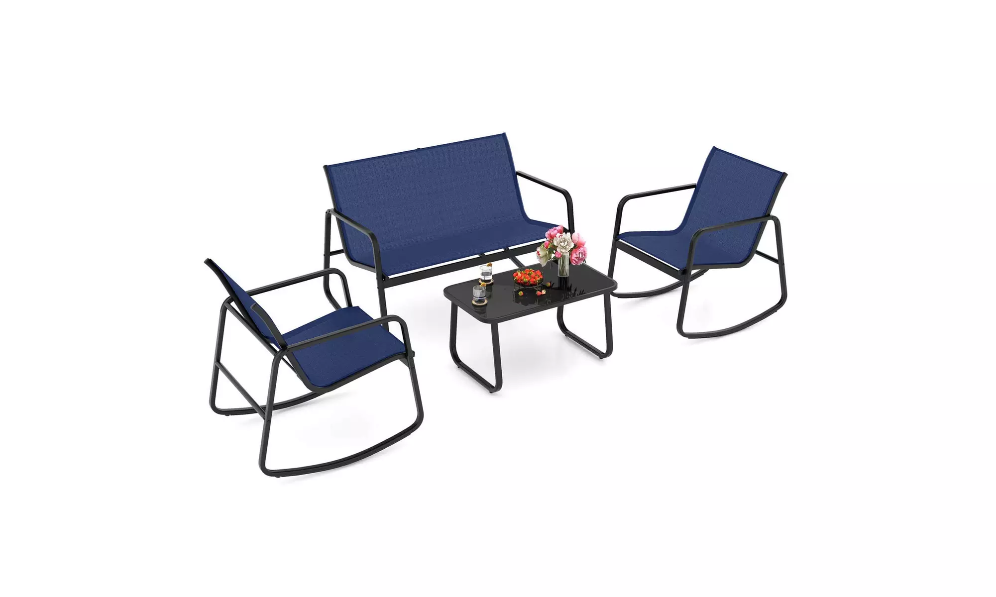 Costway 8- or 4-Piece Patio Rocking Chairs and Loveseat with Glass-Top Table
