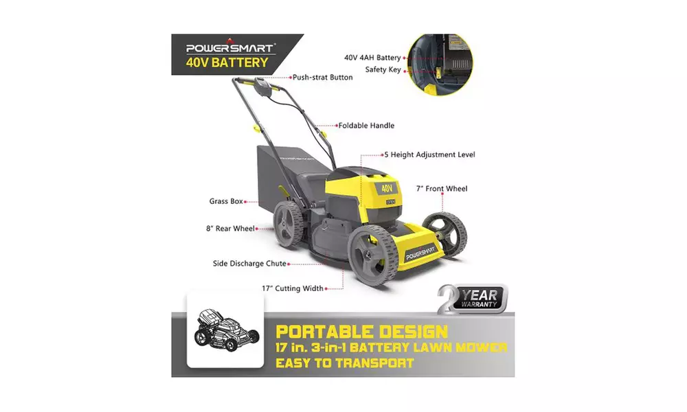 Cordless Electric Lawn Mower Yellow - Second Medium