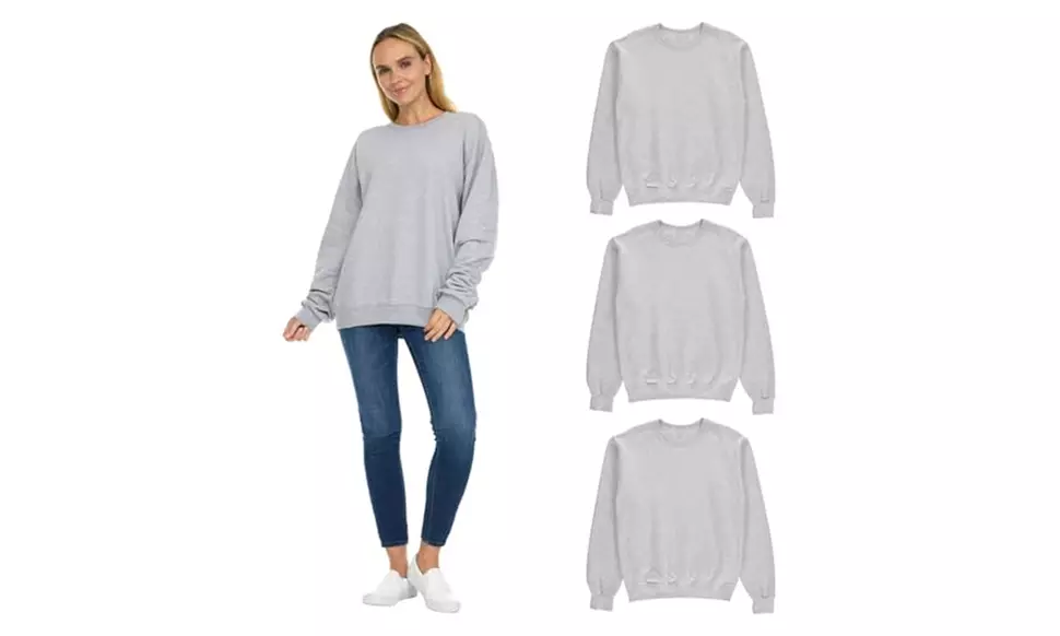 BILLIONHATS 3 Pack Womens Oversized Crew Neck Sweatshirt