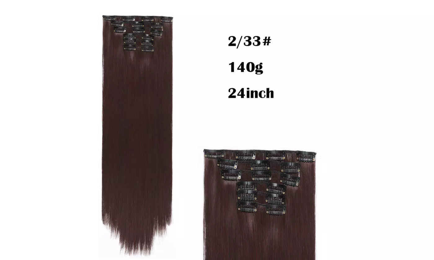 16 clips Long Straight Synthetic Hair Extensions Clips High Temperature Fiber