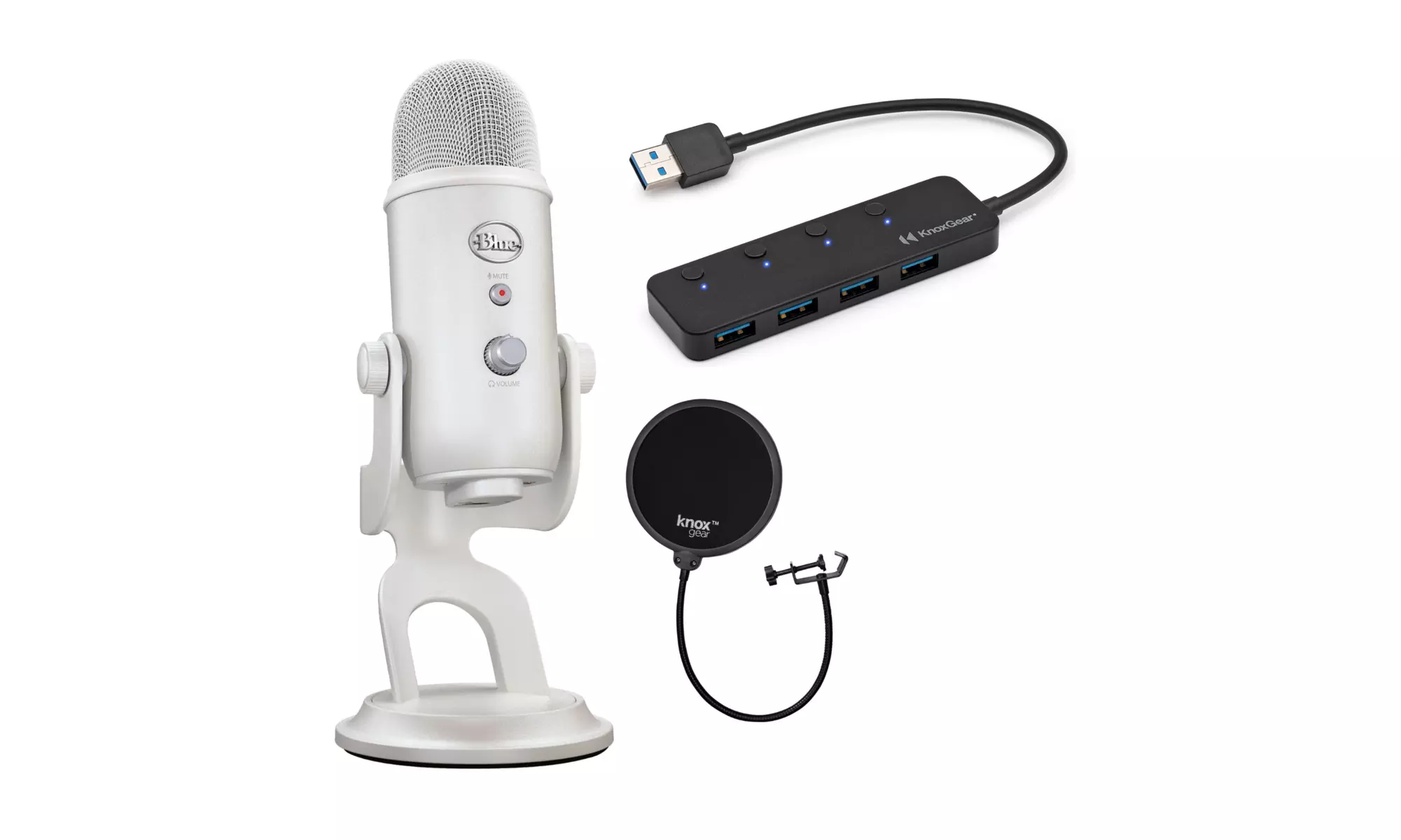 Blue Microphones Yeti USB Microphone (White Mist) with 3.0 4-Port USB Hub Bundle - Primary Image