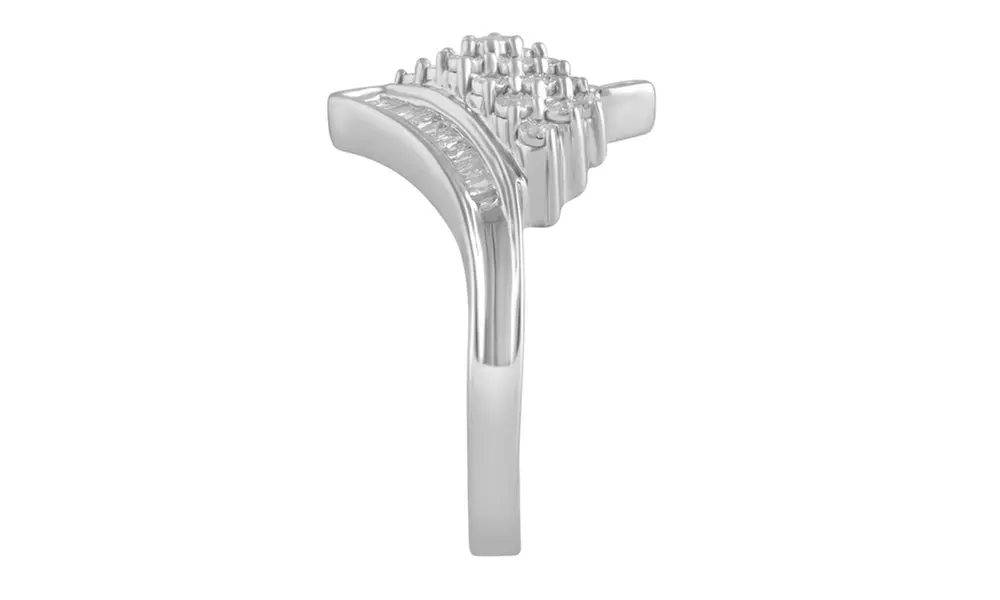 3/8 CTTW Round and Baguette Diamond Twist Ring in Sterling Silver by DiamondMuse - Second Medium