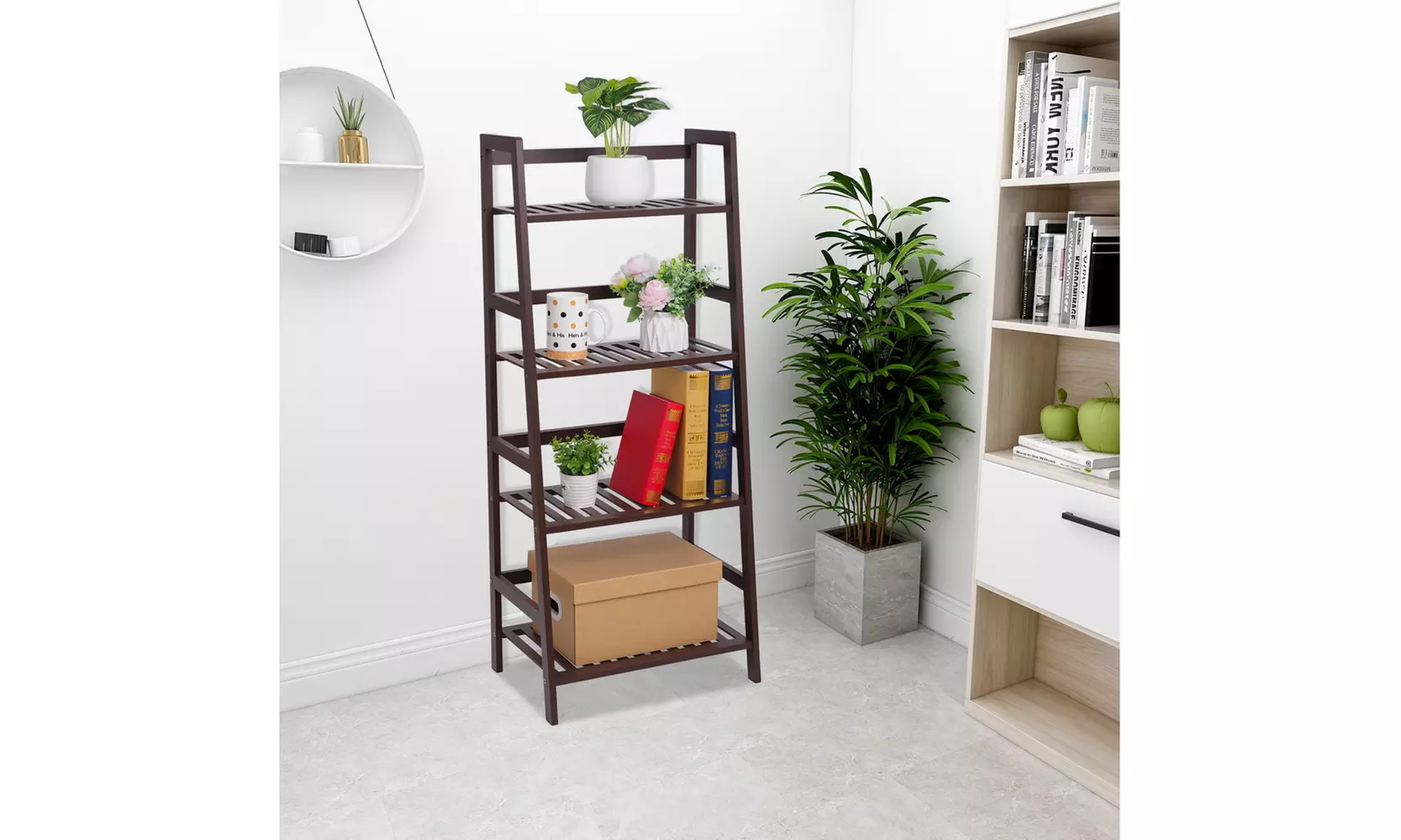 4-Tier Bamboo Bookshelf Multi Functional Adjustable Storage Shelf - Primary Image