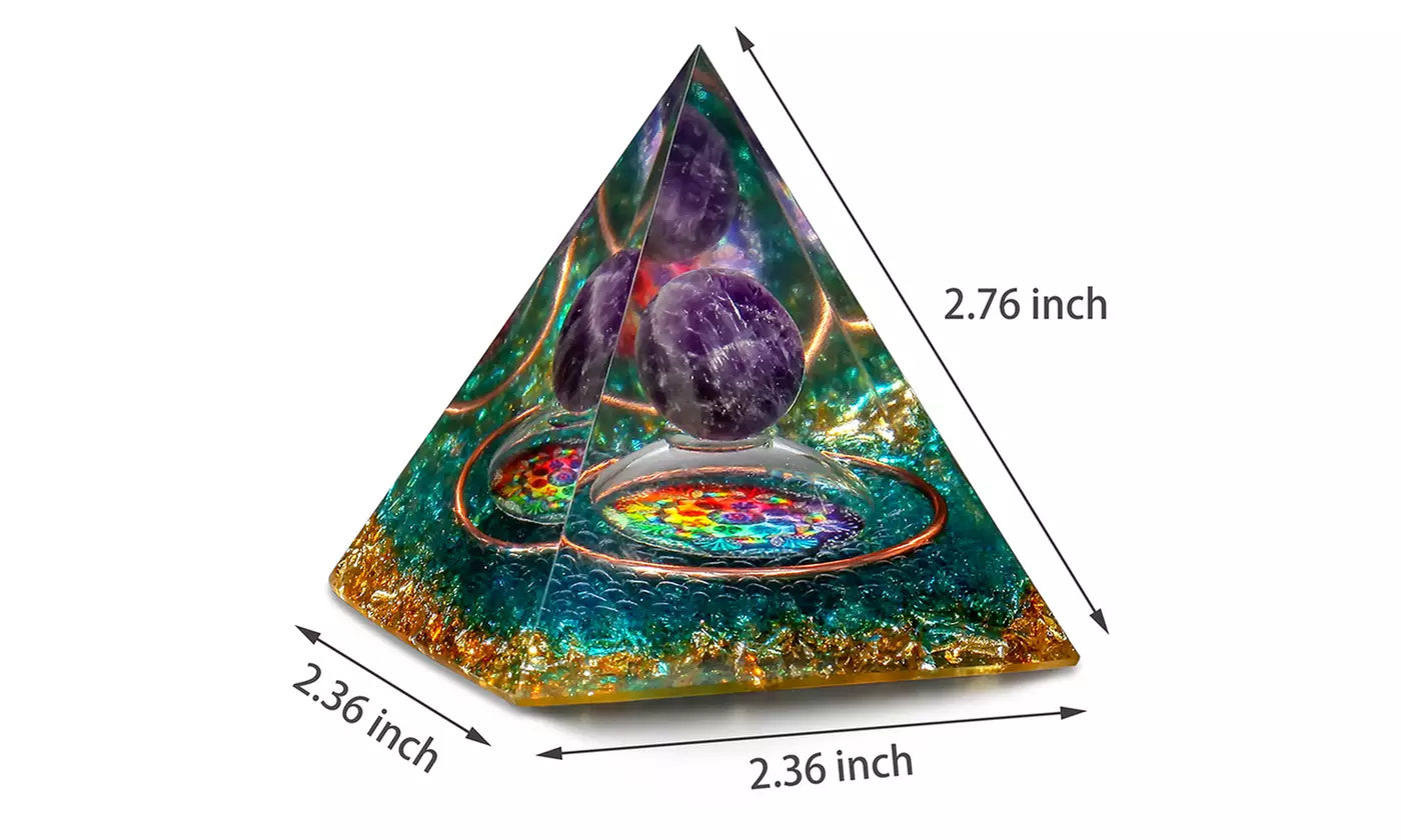 Orgone Pyramid Taichi Amethyst&Obsidian Healing Crystal Pyramid Energy Generator