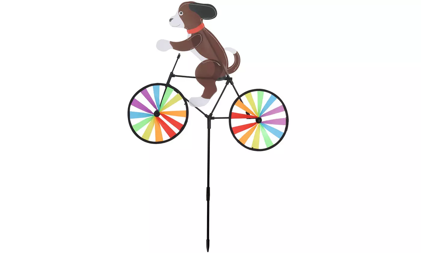 Animal Cat Dog On Bike Bicycle Windmill Wind Spinner Home Garden Yard Decoration