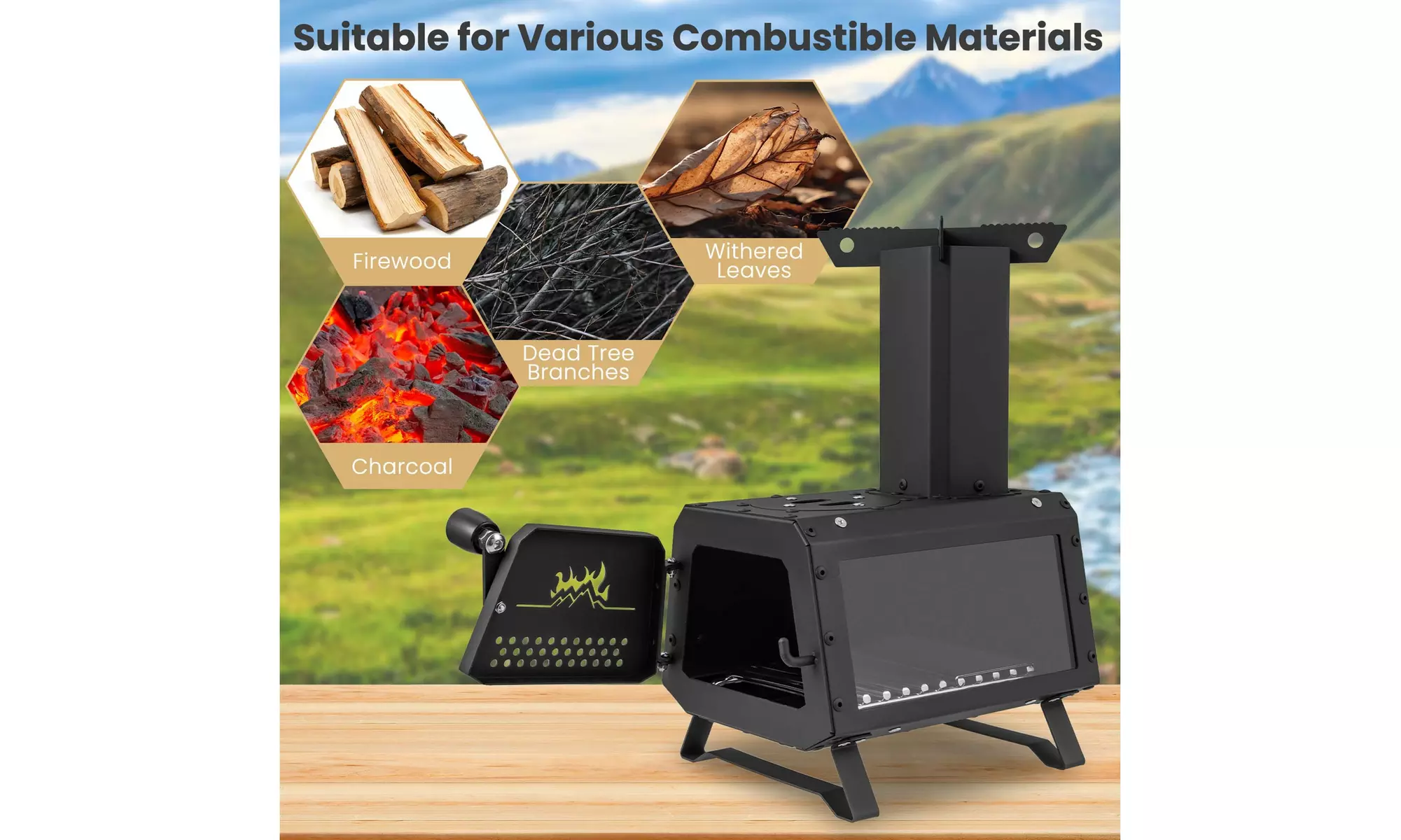 Costway Portable Wood Burning Stove Wood Camping Stove Heater