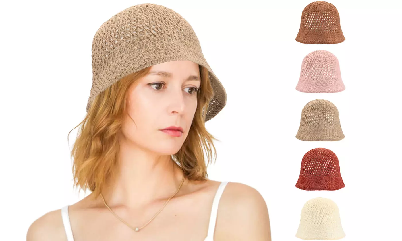 Women's Summer Knit Wide Brim Foldable Bucket Hat