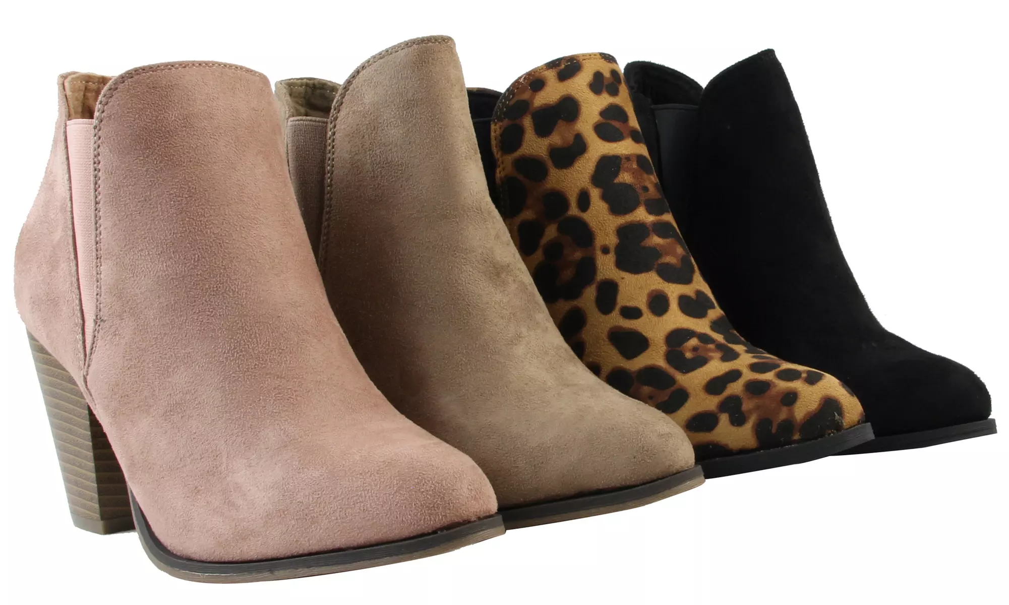 Women High Cuban Heels Booties Faux Suede Fashion Ankle Booties - Primary Image