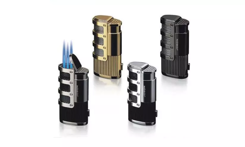 JOBON Triple Jet Butane Refillable Torch Lighter W/ Cigar Punch Attachment - Primary Image