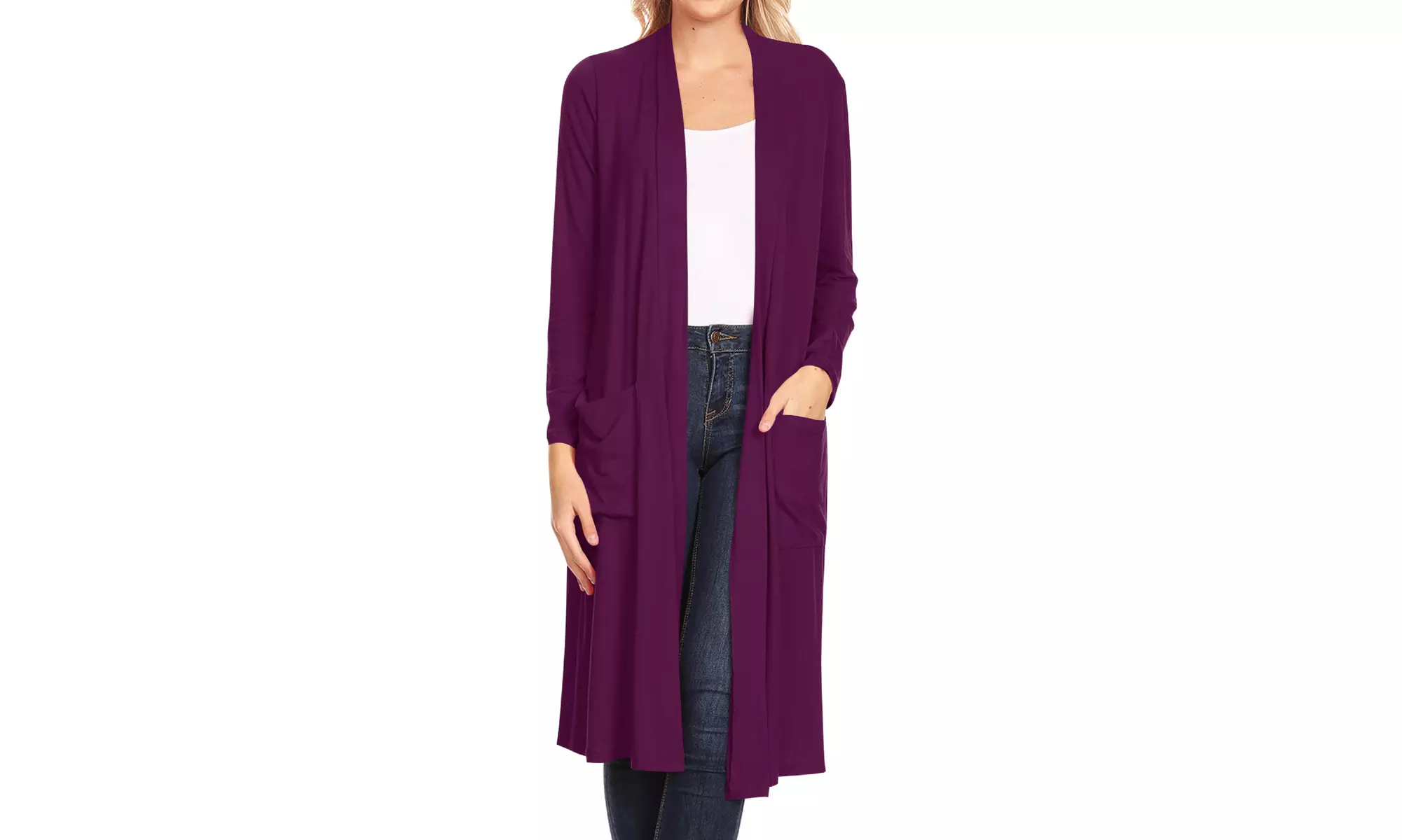 Women's Casual Open Front Side Pockets Solid  Long Cardigan