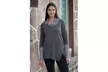 Women's Gray/Black/Red Striped Neck Cuffs Asymmetric Waffle Top - Second Medium