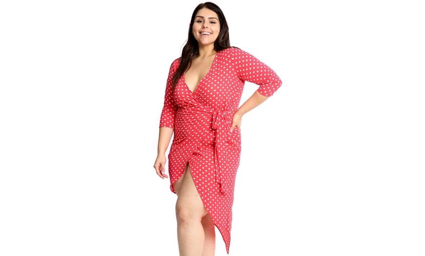 Image 1: Polka Dots Chiffon Wrap Dress