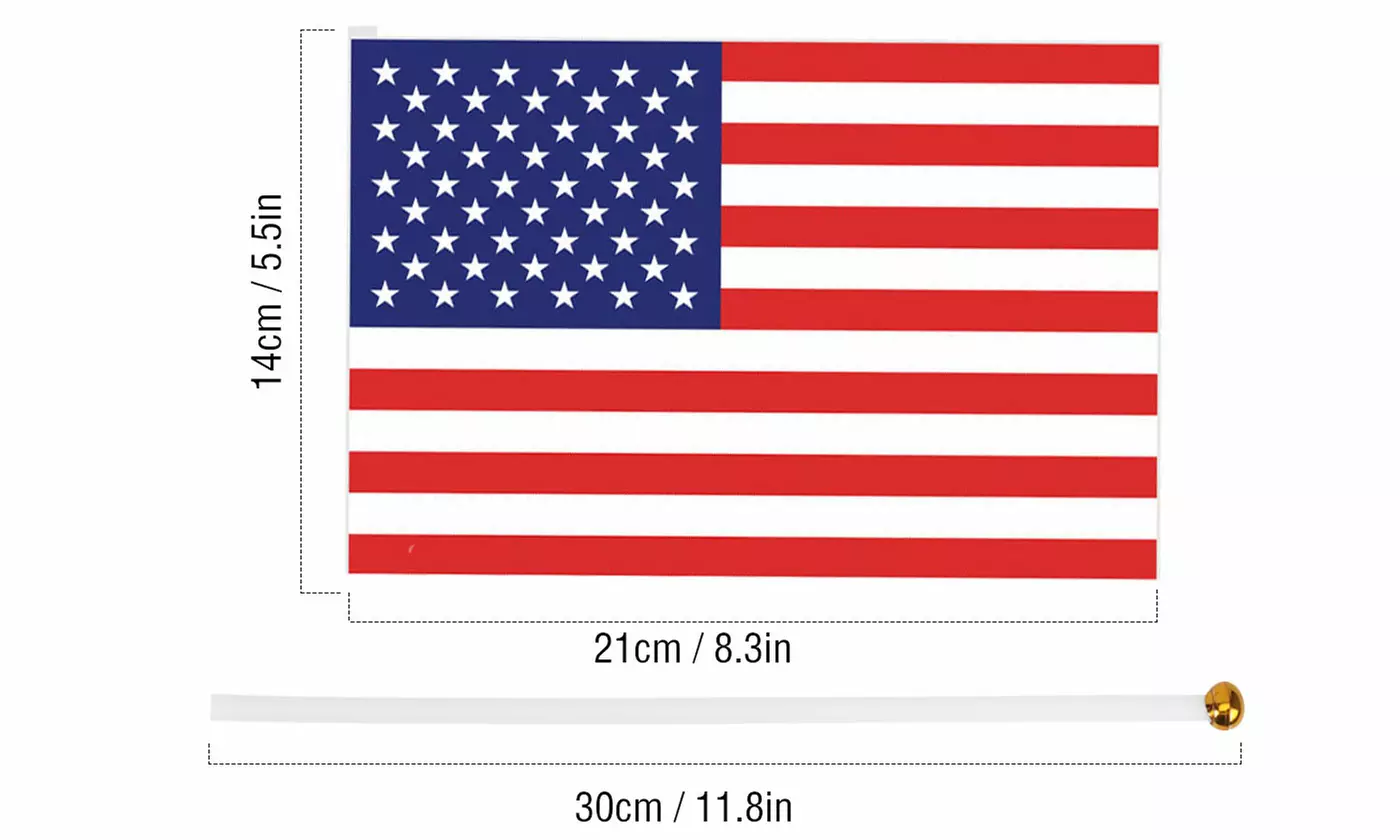 Mini USA American Hand Held Flags, 50 or 100 Pack for 4th of July