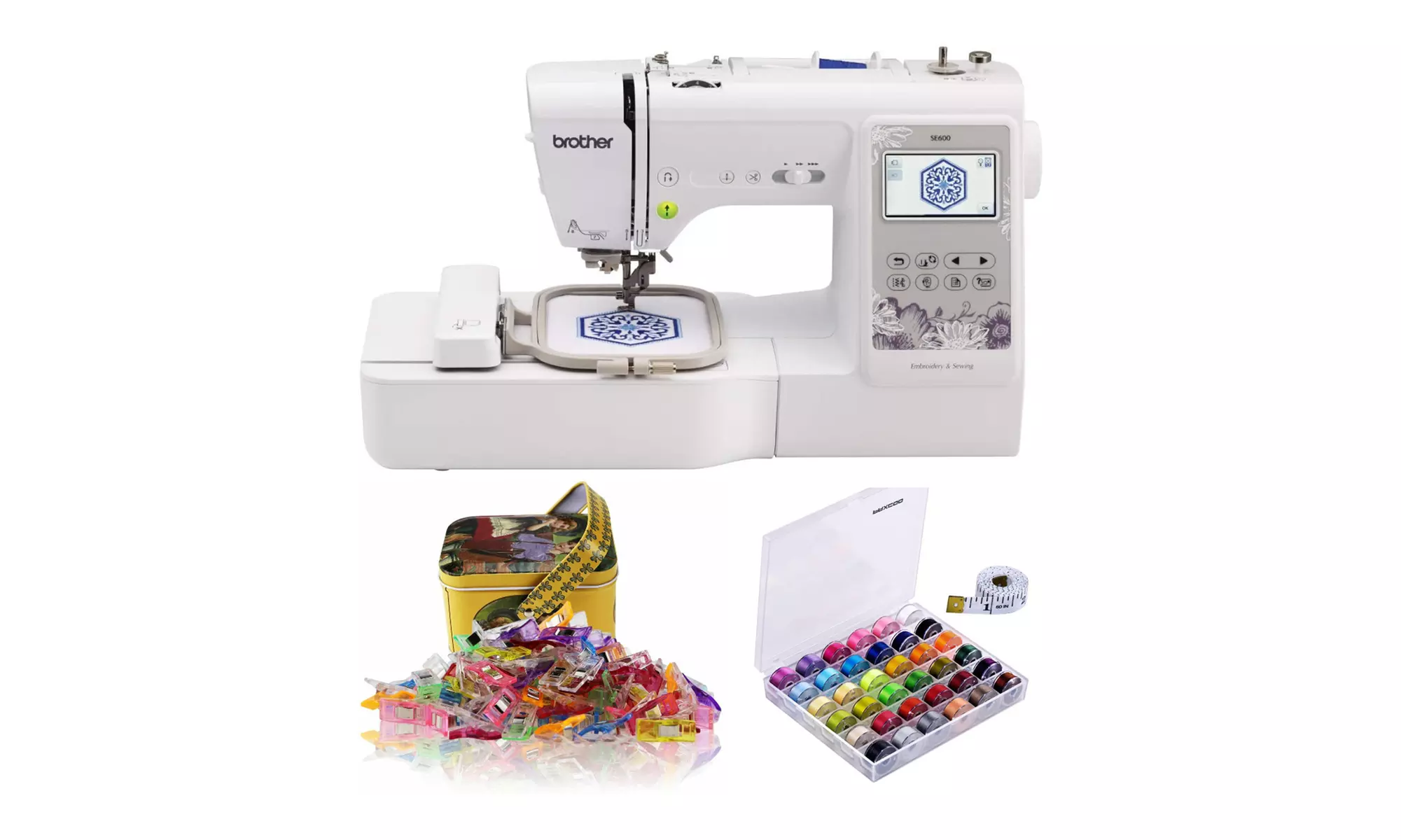 Brother SE600 Sewing and Embroidery Machine w/ Sewing Clips Bundle - Primary Image