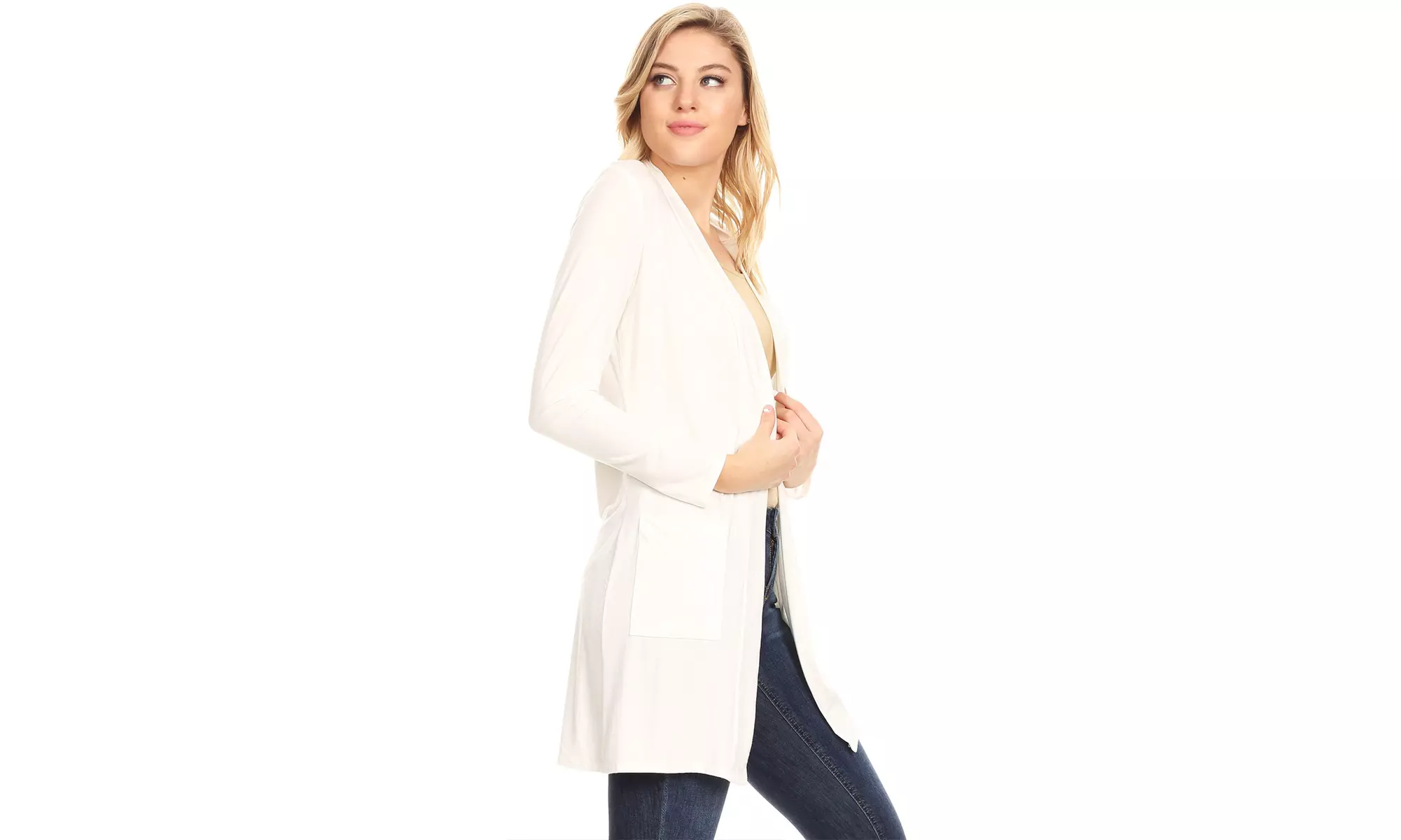 Women's Casual Open Front Basic Long Sleeves Side Pockets Solid Cardigan