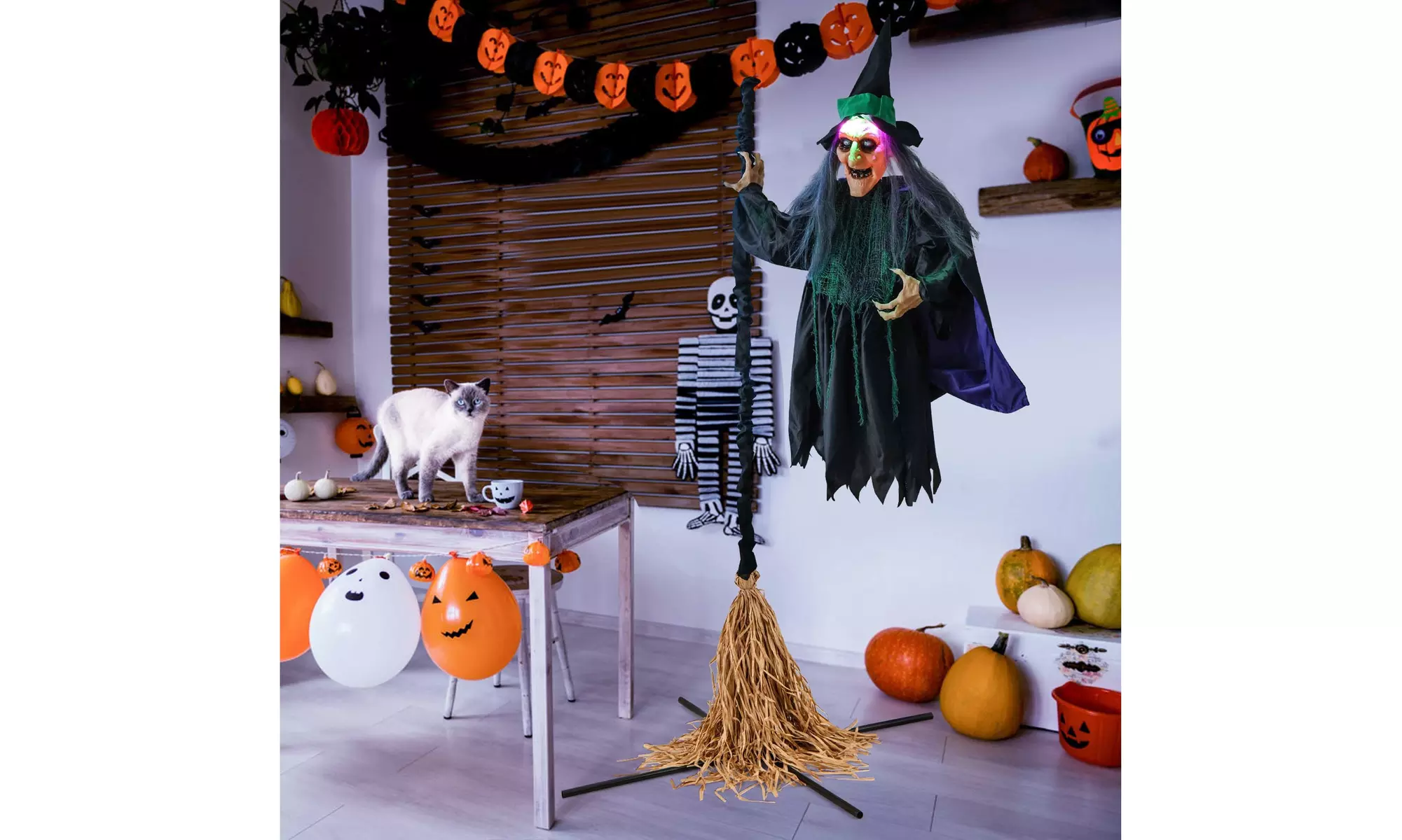 Costway Witch on Broom Halloween Animatronic Life Size Halloween Prop