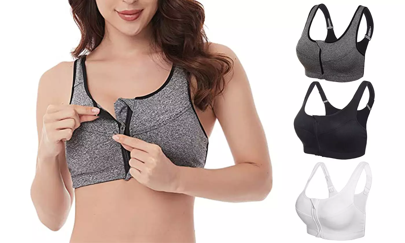 Zip Front  Sports Bras for Women High Impact Padded Racerback 1-3 Pack - Primary Image