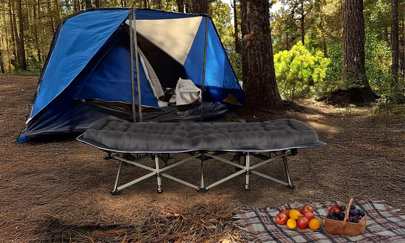 NewHome Portable Folding Travel Camping Cot with Double Sided Soft Mattress Pad