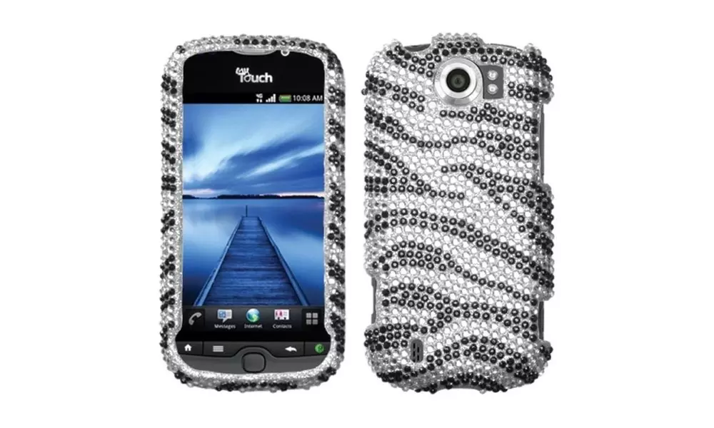 Insten Black Zebra Skin Diamante Case for HTC: myTouch 4G Slide - Primary Image