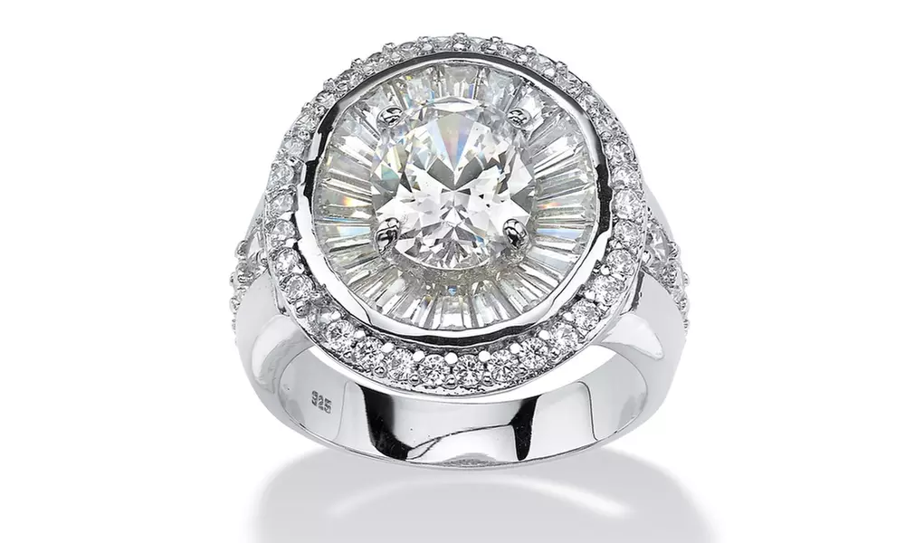 5.67 TCW CZ Halo Ring in Platinum over .925 Silver - Primary Image