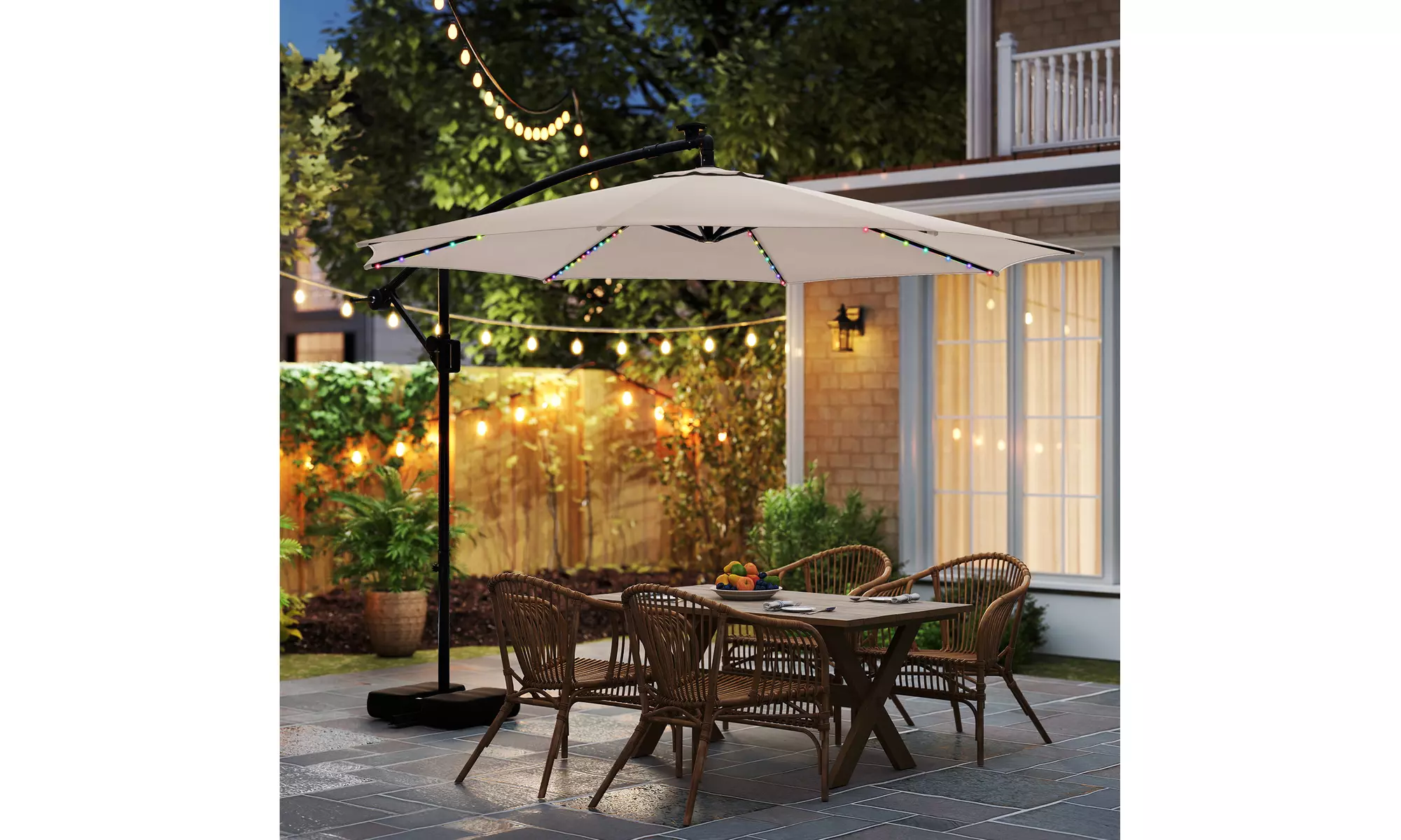 Costway 10 FT Solar Offset Hanging Umbrella with Base