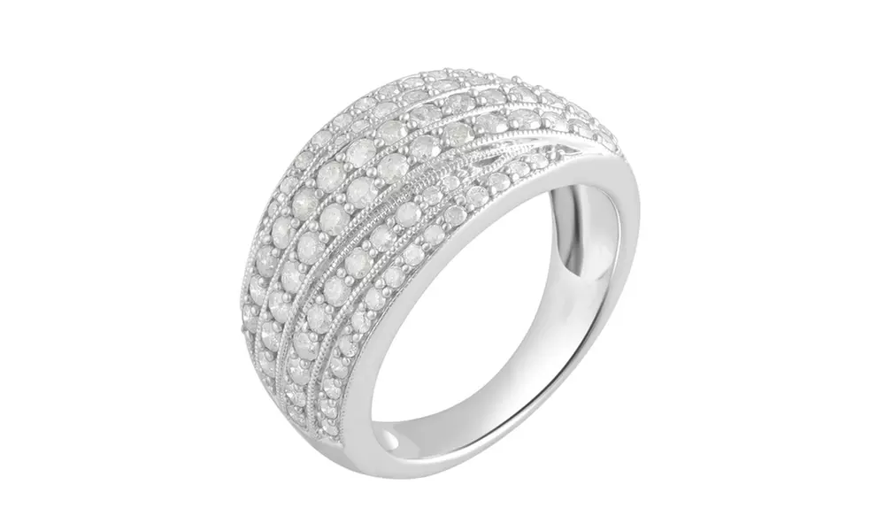 1 1/3 CTTW Diamond Cross Row Ring in Sterling Silver by DiamondMuse - Second Medium