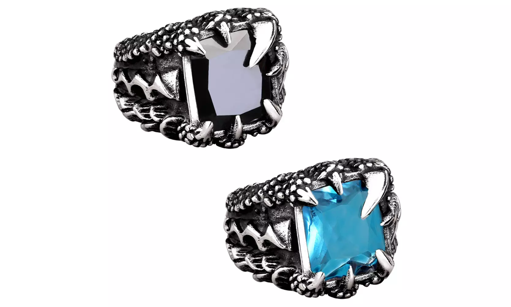 US 2 Pack Mens Stainless Steel Biker Black Onyx Dragon Claw Ring For Men