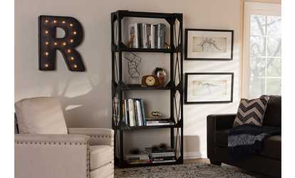 Hudson Antique Black Metal Distressed Wood Tall Shelving Unit