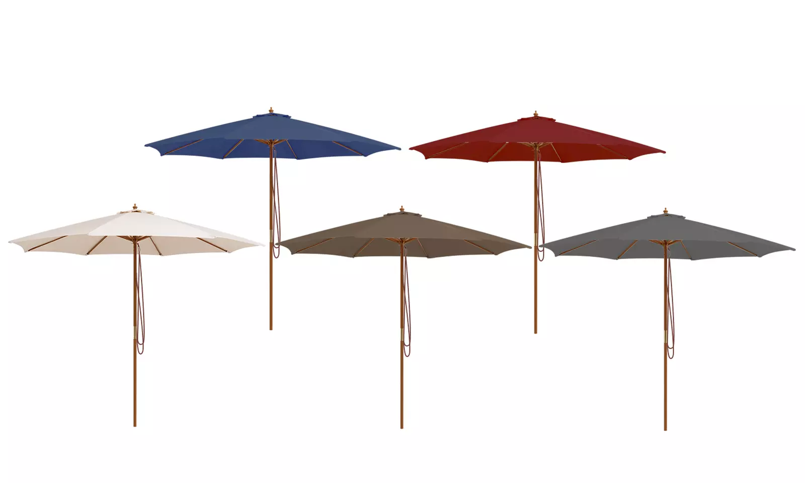 Costway 10FT Patio Wooden Market Table Umbrella Pulley with 8 Bamboo Ribs