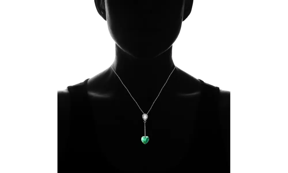 Dark Green Heart Drop Necklace in Sterling Silver Made w/ European Crystals - Second Medium