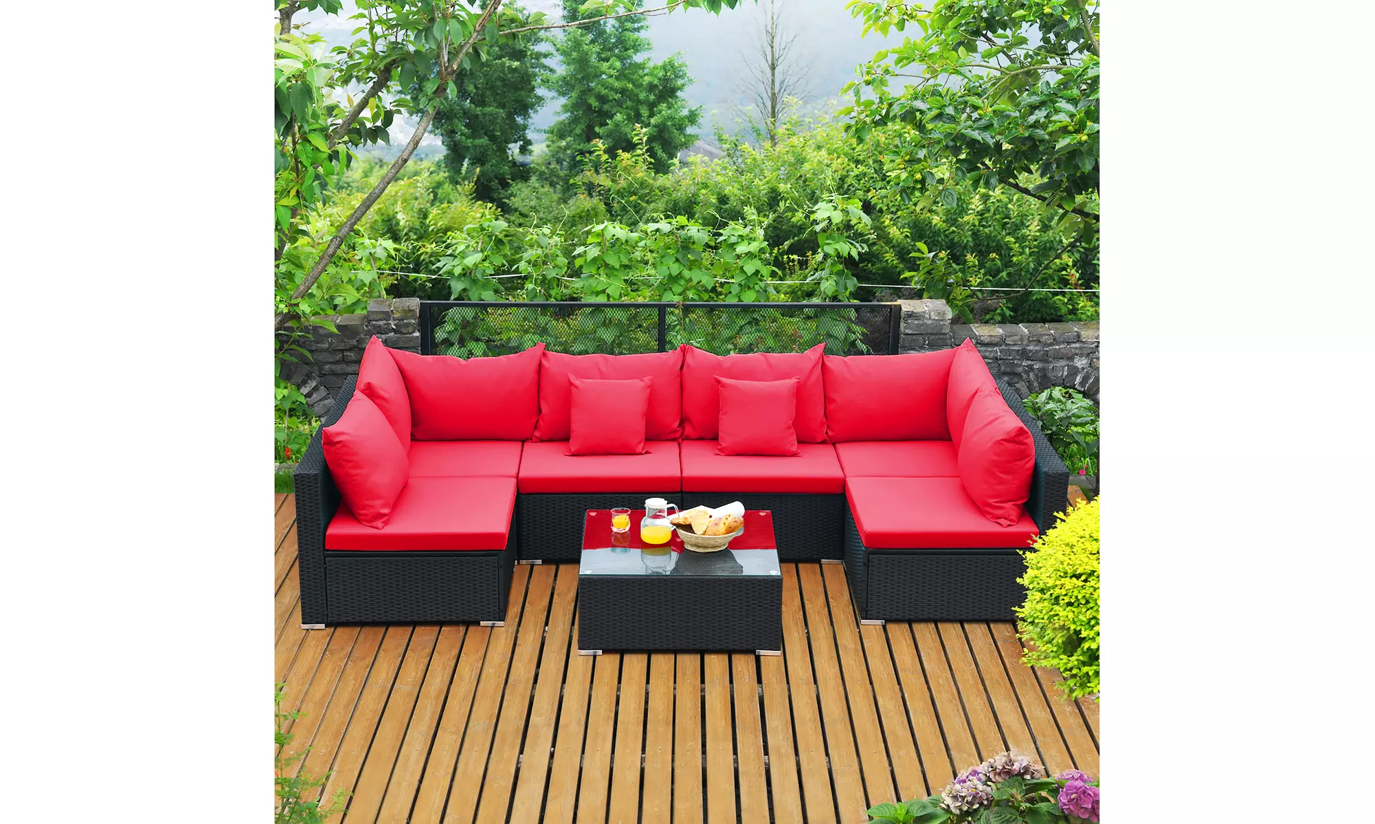 Costway 7PCS Patio Rattan Sofa Set Sectional Conversation Furniture Set Garden