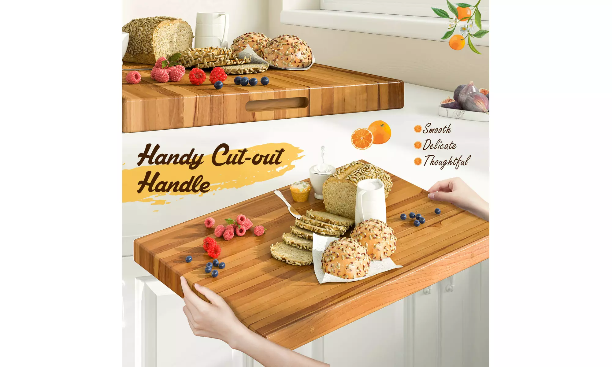 Costway Teak Wood Cutting Board Extra Large 24" Reversible Cutting Board