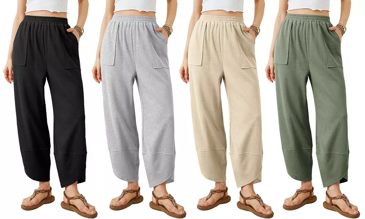 Womens Wide Leg Harem Pants Casual Elastic Waist Comfy Palazzo Baggy Sweatpants