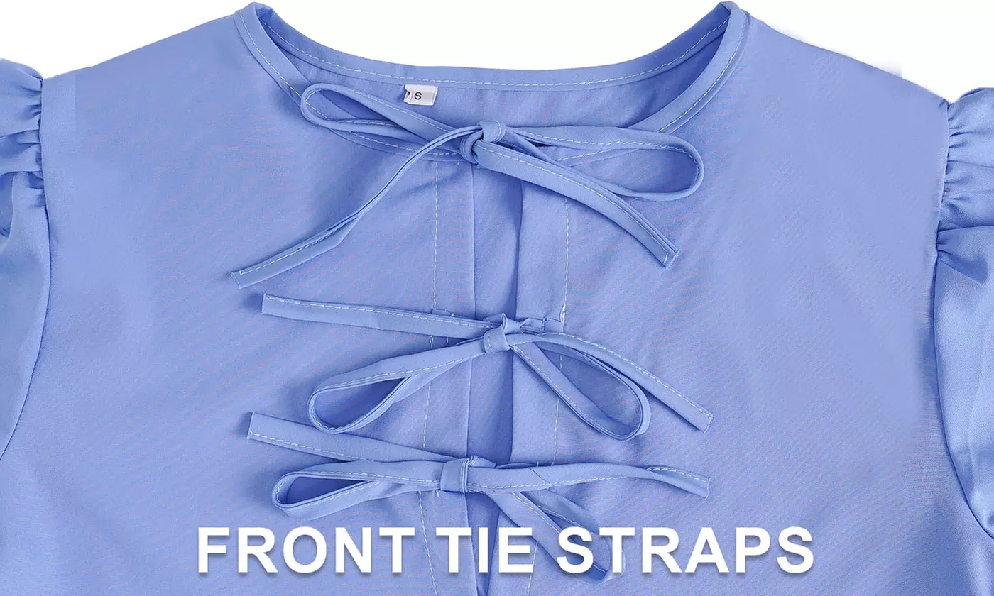 Bow-Front Maternity Dress Puff Sleeves Flowy A-Line Skirt Baby Shower Dress