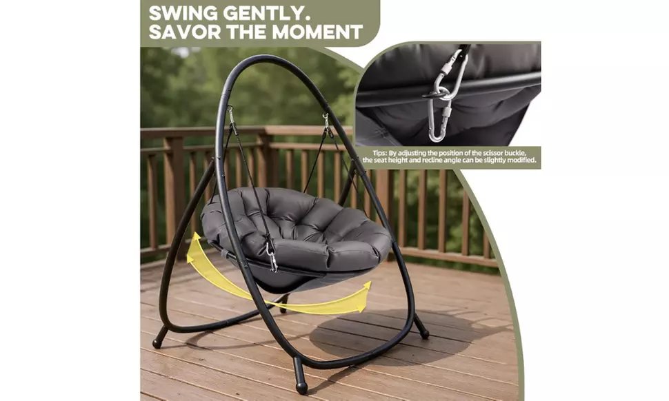 Heavy-Duty Steel Hanging Egg Swing Chair with Cushion and Stable Four-Leg Base